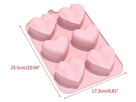Molde silicona 6 corazones grandes